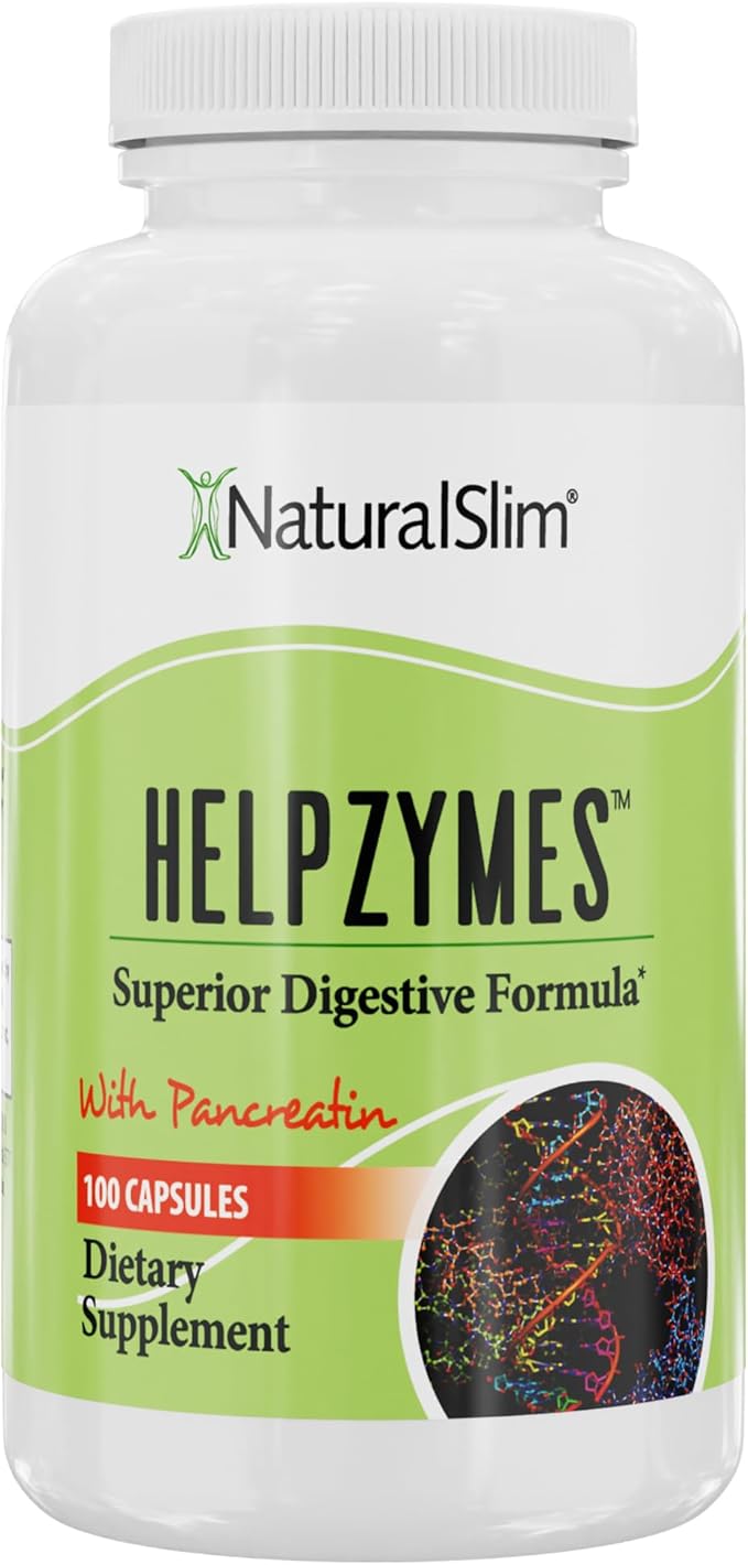 NaturalSlim Digestive Enzymes for Women &amp Men - Helpzymes Essential Enzymes for Digestion Gut Health Gas Bloating Relief with Bromelain Ox Bile Pancreatin. &amp Betaine HCL - 100 Capsules Sol