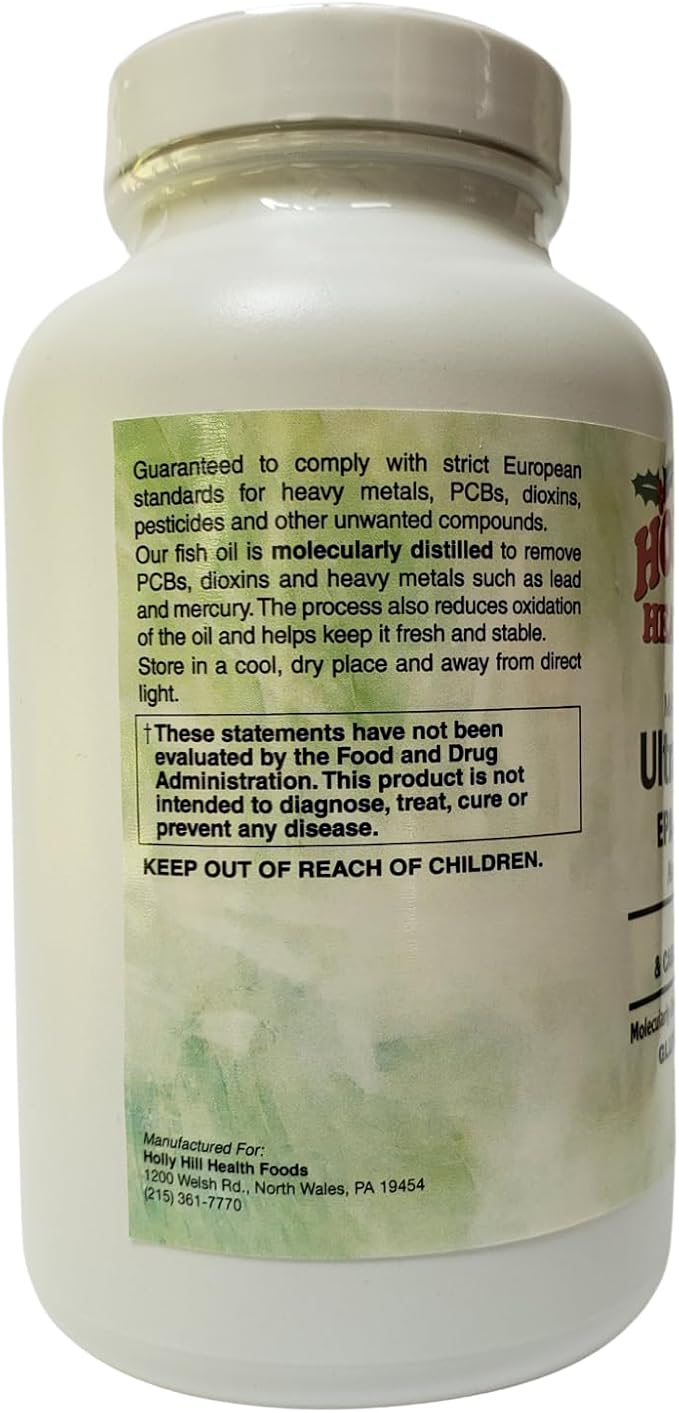 Holly Hill Health Foods Ultra Omega-3 Triglyceride Fish Oil 1000 mg EPA + DHA 120 Softgels