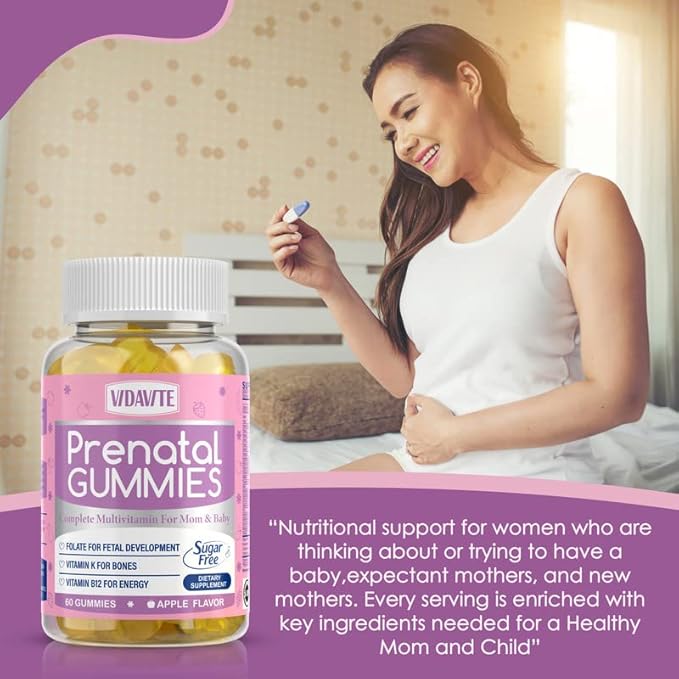 Sugar Free Prenatal Gummies — 30+ Nutrients (Choline Folate Iron Vitamin) for Fetal and Neural Support Bones Energy &amp Immunity — USA-Made Vegan Prenatal Vitamins for Women (60 Gummies)