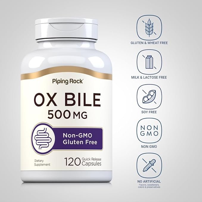 Piping Rock Ox Bile Supplement 500mg | 120 Capsules | Digestive Enzyme | Non-GMO Gluten Free