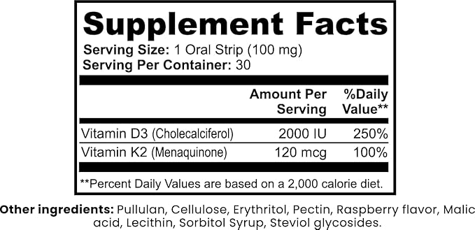 ALBA Vitamin D3 + K2 Strips: Quick-Dissolve Oral Supplement for Bone &amp Calcium Wellness|