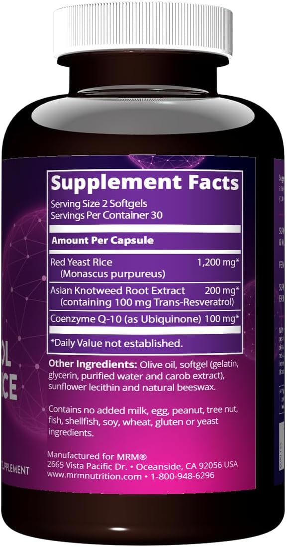 MRM Nutrition Coq‑10 Resveratrol Red Yeast Rice - Fermented CoQ-10 Trans‑Resveratrol &amp Red Yeast Rice Natural Cardiovascular &amp Antioxidant Support for Women &amp Men Gluten‑Free - 30 Servi