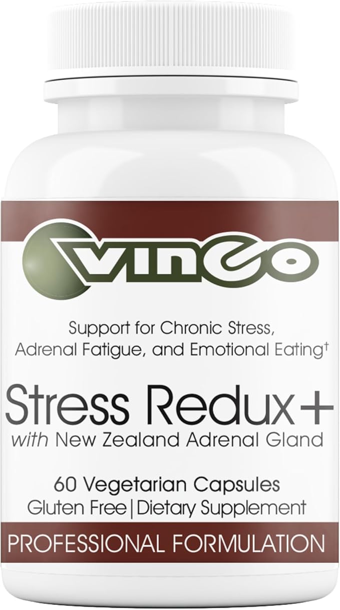 Vinco Inc - Stress Redux+ Advanced Adrenal &amp Cortisol Daily Supplement | (60 Capsules) | Reduce Stress &amp Fatigue | Supports Mood Balance Focus &amp Emotional Well-Being | Gluten Free