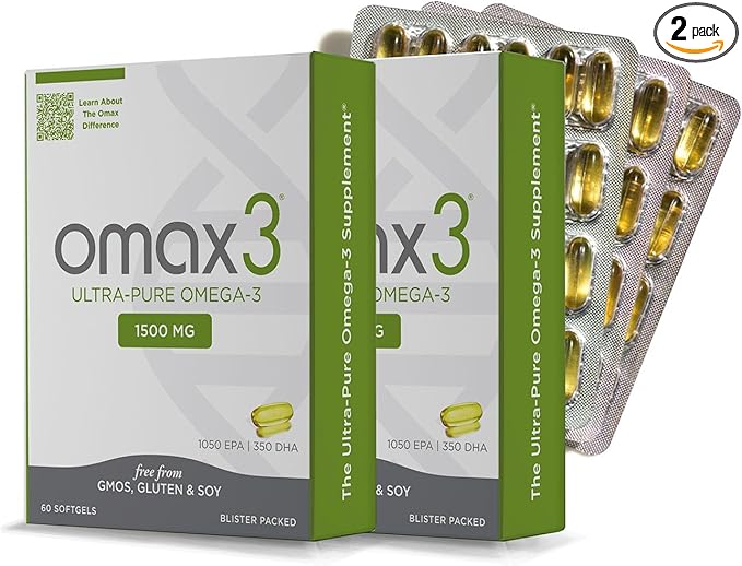 Omax3 Ultra - Pure Omega 3 Fish Oil Pills 1500 MG EPA DHA - Omega3 Fatty Acid Supplements Muscle &amp Joint - Gluten Free Wild Caught Non GMO 60-Day Supply Blister Packed (2 Boxes)