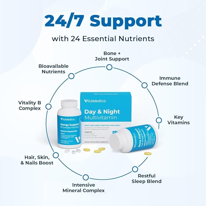 Multivitamin Day &amp Night Routine | Energy &amp Mental Clarity Bones &amp Joints Beauty Restful Sleep | 30-Day Supply | Vitamins A C D E B-Complex | Magnesium Biotin Zinc Botanicals &a