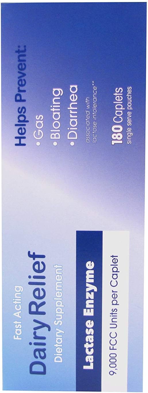 guardian Dairy Relief Fast Acting Lactase 180 Caplets 9000 FCC Maximum Strength Lactose Intolerance Pills Lactase Enzyme (180 CT)