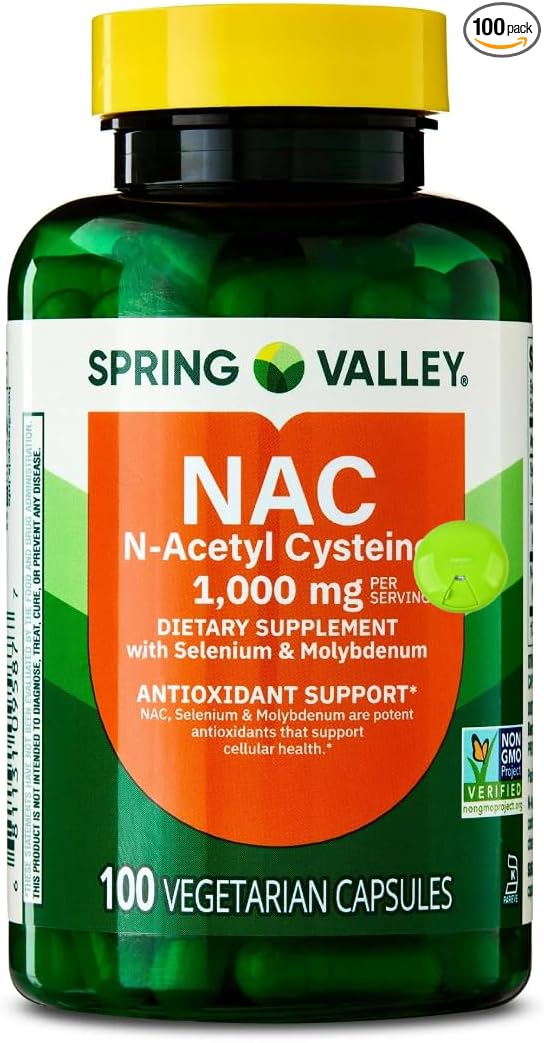 SUREFECT Spring Valley NAC (N-Acetyl Cysteine) 1000mg with Selenium &amp Molybdenum - Antioxidant Support - 100 Vegetarian Capsules Organizer.