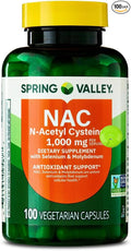 SUREFECT Spring Valley NAC (N-Acetyl Cysteine) 1000mg with Selenium &amp Molybdenum - Antioxidant Support - 100 Vegetarian Capsules Organizer.