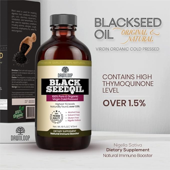 DAWNLOOP Black Seed Oil Organic Cold Pressed (16oz - Pack of 2) - 100% Pure High Thymoquinone Nigella Sativa Black Cumin Oil for Immune Support Brain Function Digestion Joint Mobility Gluten Free
