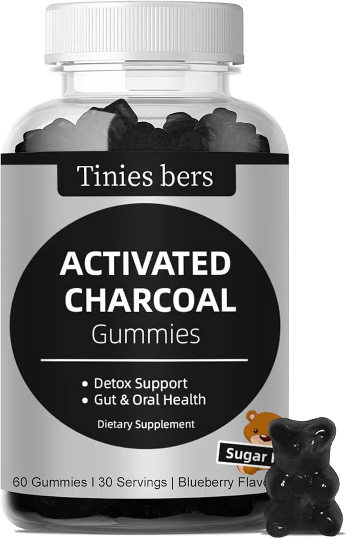 Tinies bers Activated Charcoal Gummies 400mg Magnesium Oxide Gummies 500mg Sugar Free for Adults &amp Kids Quicker to Cleanse Detox Gas Relief Gut &amp Oral Health Best Mg Form for ‘Digestion’