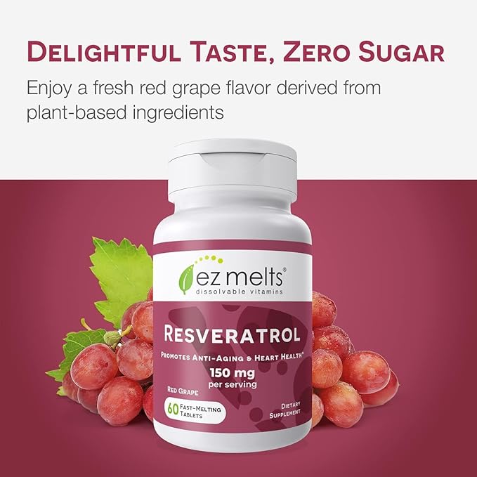EZ Melts Dissolvable Resveratrol Supplement 150 mg Sugar-Free 1-Month Supply - 2 Pack