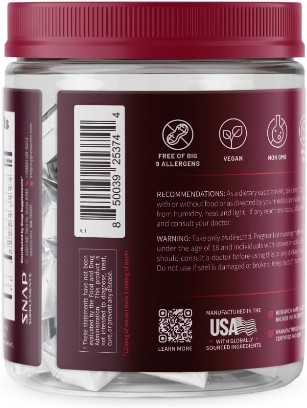 Snap Supplements Heart Beets Beet Root Soft Chews Cardiovascular Support Supplement for Men &amp Women CoQ10 &amp Acai Energy &amp Circulation Support Sugar Free Mixed Berry 60 Soft Chews