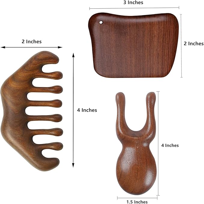 Wood Gua Sha Massage Tools SetScraping Scalp Massage Comb Wooden Gua Sha Scraping Tools3 Pieces.