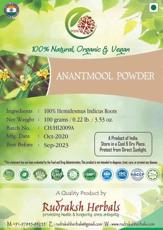 SENTA Rudraksh Herbals Anantmool Powder - 100% Hemidesmus Indicus Roots-(100 gm)