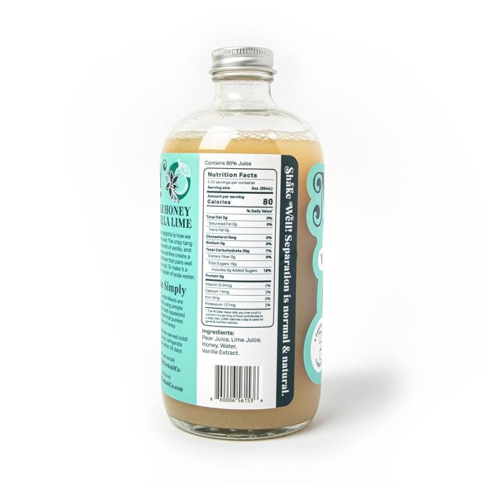 Mixly Pear Honey Vanilla Lime Mixer Made with Fresh Squeezed Juice Ready to Drink Use with Vodka Gin Soda Water 16 oz.