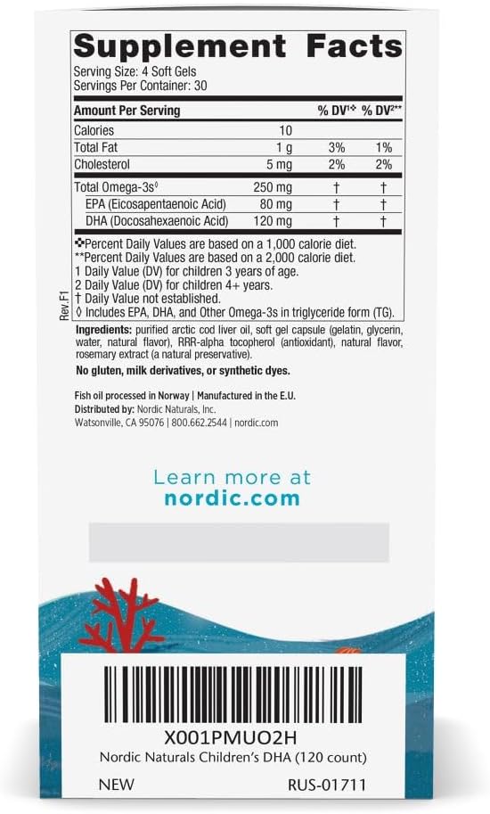 Nordic Naturals Children’s DHA Strawberry - 120 Mini Chewable Soft Gels for Kids - 250 mg Omega-3 with EPA &amp DHA - Brain Development &amp Function - Non-GMO - 30 Servings (Pack of 2)