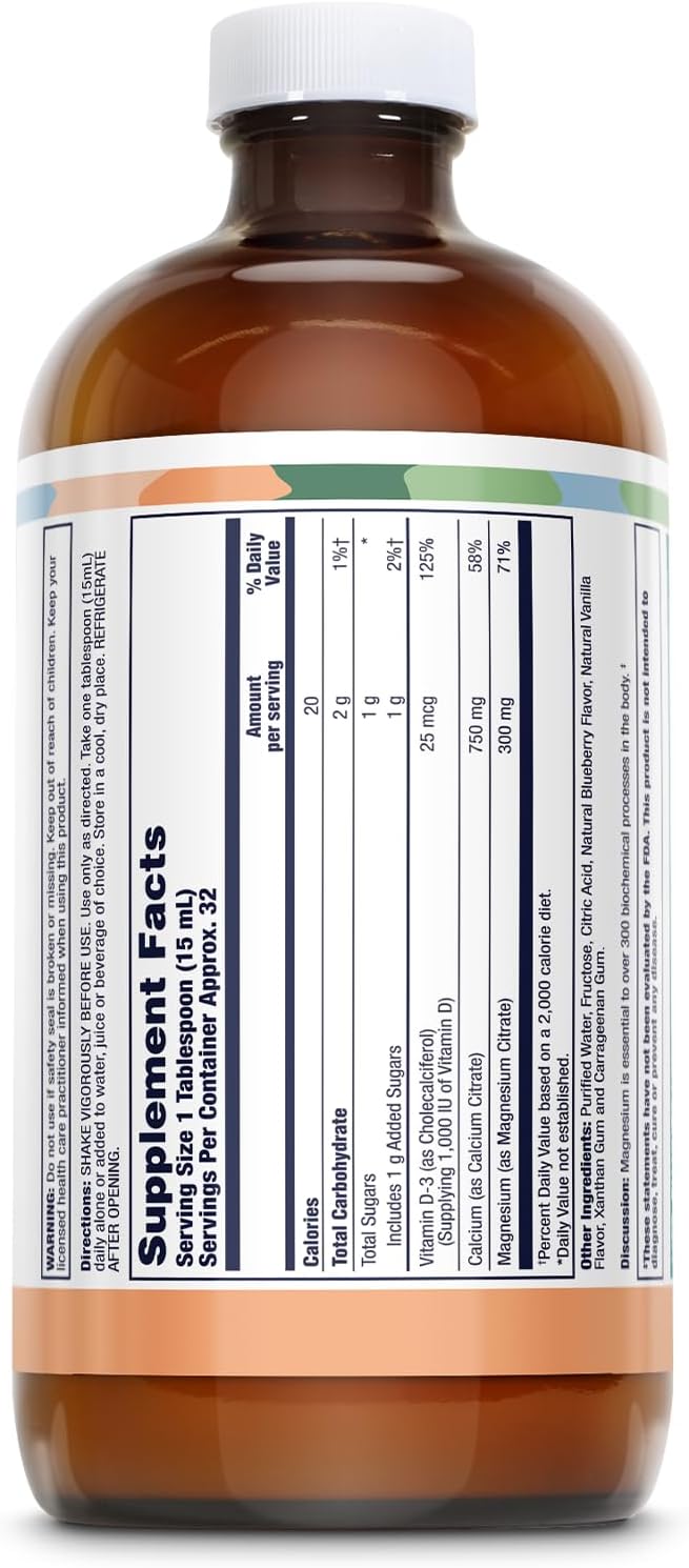 LIFETIME Bone Support Calcium Citrate Magnesium Citrate and Vitamin D-3 Relaxation Bone and Muscle Support Formula Easy Absorption Blueberry Flavor Approximately 32 Servings 16 FL OZ