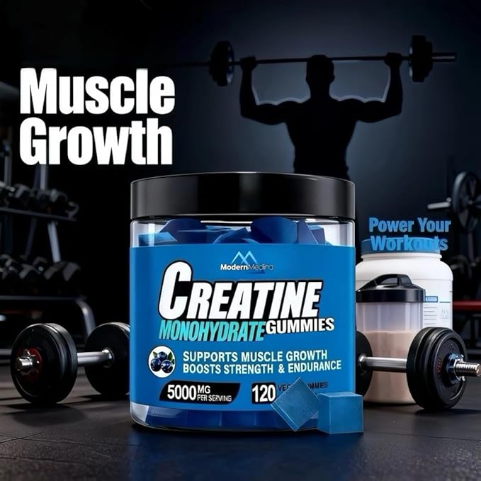 Creatine Monohydrate Gummies Blueberry Flavor Creatine Gummy with 5000mg per Serving 120 Count Vegan Dietary Supplement for Muscle Growth Strength Endurance