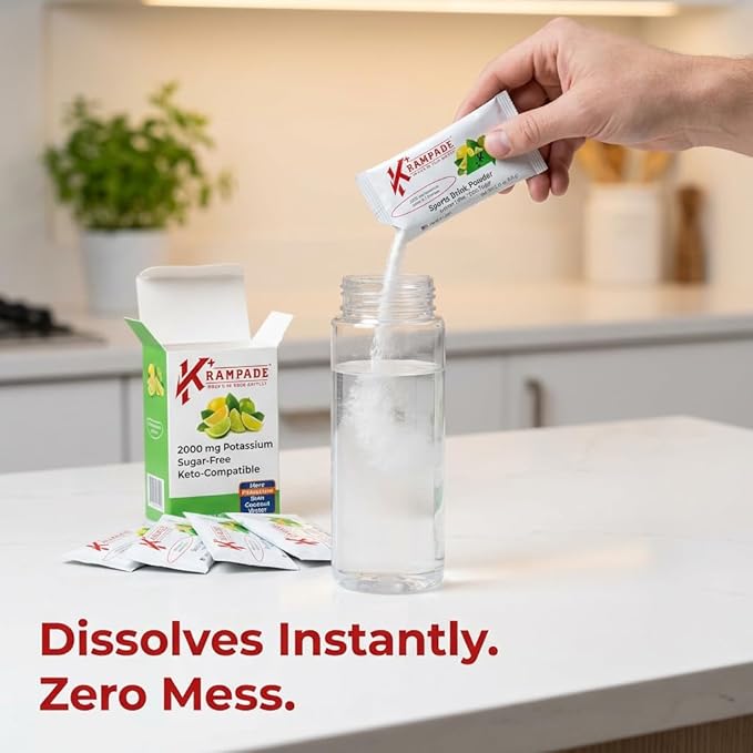 Krampade High Potassium Electrolytes Powder Zero Sugar Lemon Lime 4180mg Electrolytes 2000mg Potassium Cramp Relief &amp Prevention Cellular Hydration Better Endurance &amp Recovery Keto 20 S