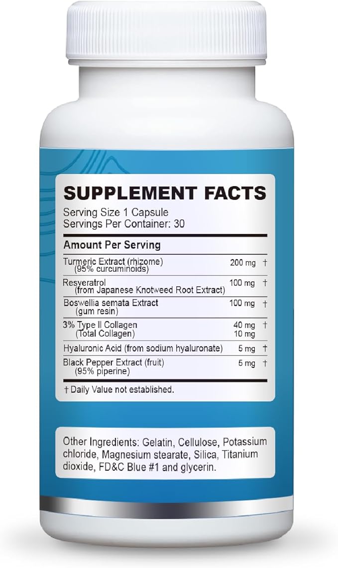 Joint Health Supplement – Advanced Turmeric Boswellia &amp Resveratrol Formula with Hyaluronic Acid &amp Collagen – Joint Relief Support Flexibility Mobility &amp Bone Strength | 30 Capsules