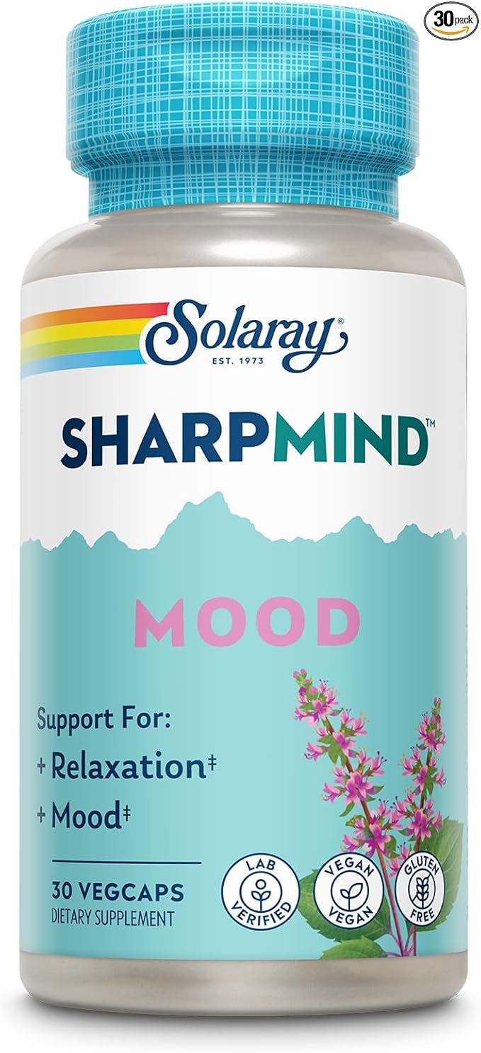 SOLARAY SharpMind Mood Support Supplement Nootropic for Relaxation and Emotional Well-Being Zembrin Holy Basil Lithium 5mg Organic Reishi Mushroom 60 Day Guarantee 30 Servings 30 VegCaps