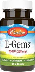 Carlson- E-Gems 400 IU (268 mg) Heart Health &amp Optimal Wellness Antioxidant 90 soft gels