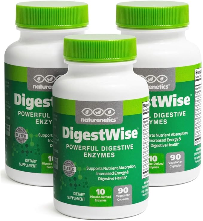 DigestWise Digestive Enzymes - 10 Powerful Vegan Enzymes to Support Digestion Gas Bloating &amp Constipation Relief - Keto Friendly - Lab Tested - 90 Capsules (3)