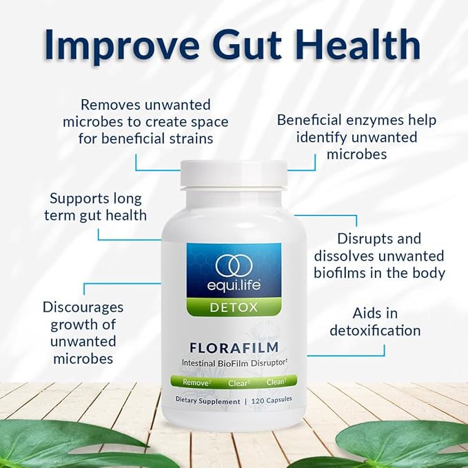 Equilife Florafilm Digestive Enzymes for Gut Flora Balance for Men and Women Gut Health and Immunity Support Supplement Supports Healthy Digestion Gluten Free Vegan Non GMO 120 Capsules