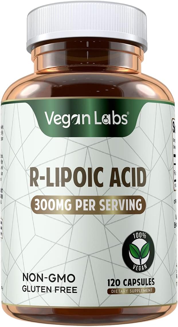 Vegan Labs R-Lipoic Acid 300MG 120 Vegan Capsules- Supports Cellular Energy and Antioxidant Protection- Gluten Free Non-GMO Stabilized R-ALA Supplement- 4 Month Supply