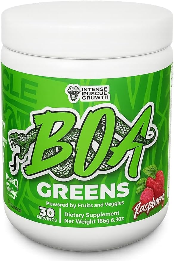 BOA Greens Superfood Powder – Raspberry Flavor | Fruits &amp Veggies Blend for Daily Wellness Energy &amp Digestive Support | 30 Servings | Dietary Supplement