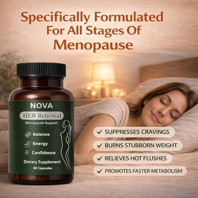 NOVA Menopause Relief Support for Her - Probiotic Estrogen Balance Formula with Curcuminoids &amp Botanical Extracts – Supports Hormonal Balance Comfort &amp Daily Well-Being – 60 Capsules (1)