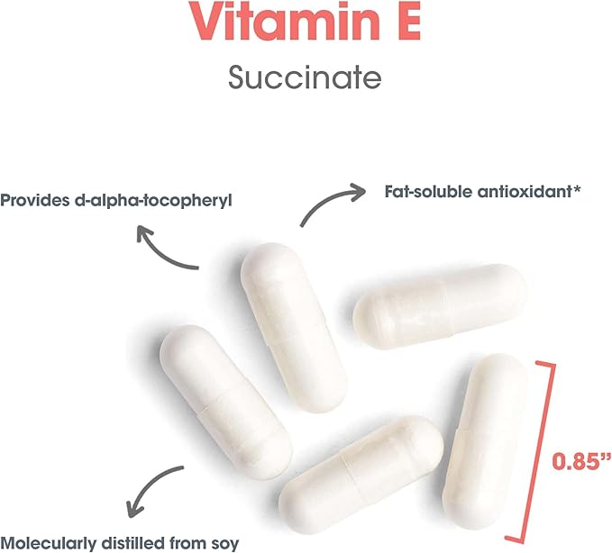 ARG Vitamin E Succinate - 400 IU d-Alpha-Tocopheryl Succinate - Antioxidant &amp Energy Support - Dry Powder Vegetarian Capsules - Hypoallergenic Formula - 100 Servings - 100 Capsules