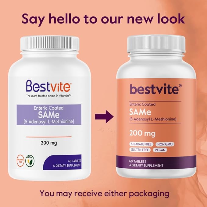 BESTVITE SAM-e 200mg (60 Tablets) (1-Pack) Premium Ingredient from Italy.