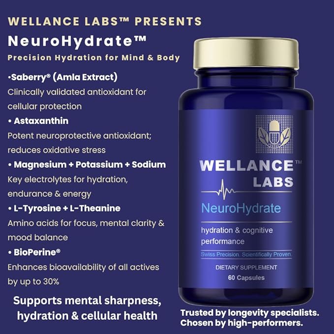 NeuroHydrate Cognitive Performance &amp Hydration Supplement with Electrolytes Amla &amp Astaxanthin