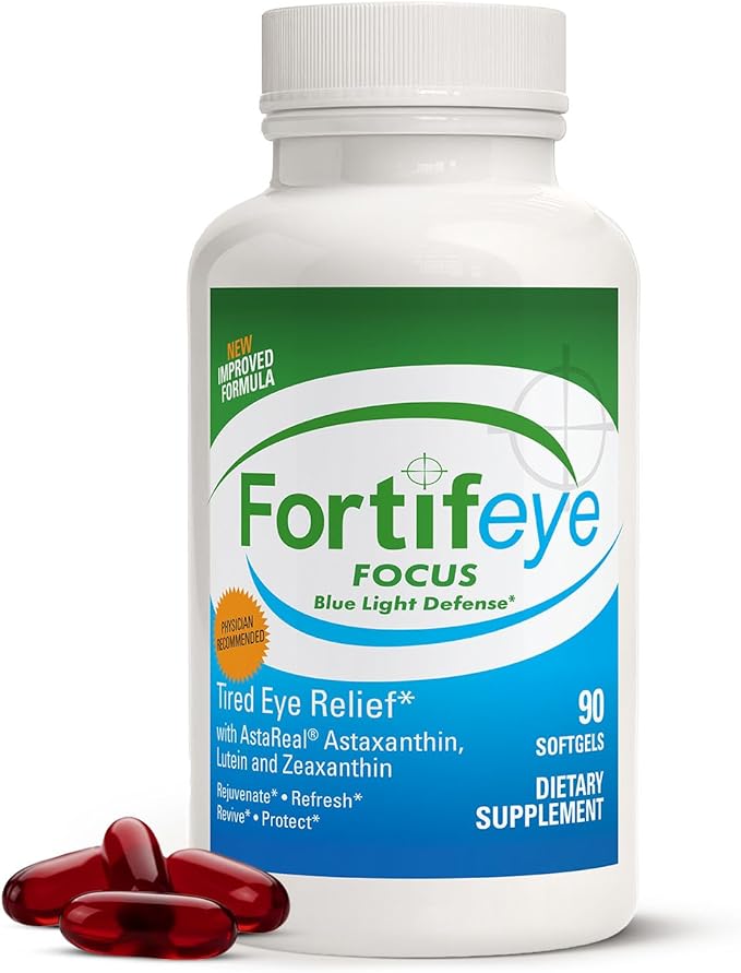 Fortifeye Focus Eye Care Supplement 90 Softgel Capsules - Triple Carotenoid Including Astaxanthin Lutein and Zeaxanthin Supplements Eye Vitamins Supports Eyes Fatigue and Blue Light Protection