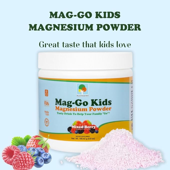 Raise Them Well Mag-Go Kids Magnesium Powder | Constipation Relief (Mixed Berry) | 90 Servings per Tub