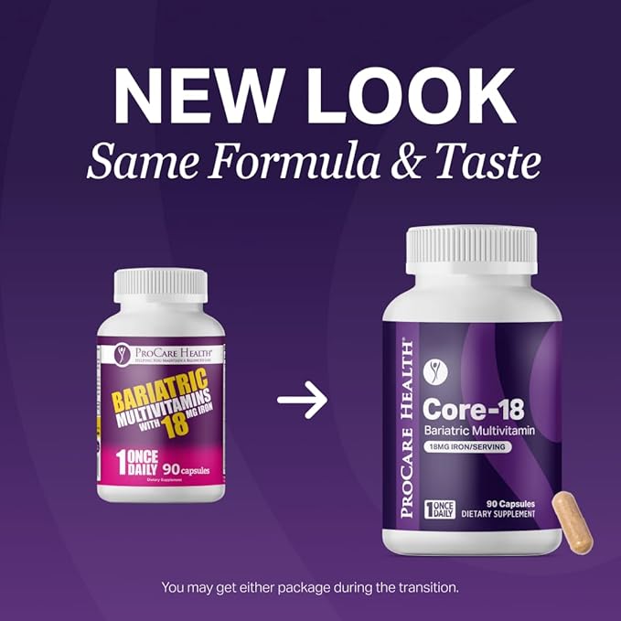 ProCare Health Bariatric Multivitamin with Iron 18mg (30 Easy to Swallow Capsules) - Post Op Bariatric Vitamins for Gastric Bypass Pills - Must Haves for Sleeve Patients (1 Month Supply)
