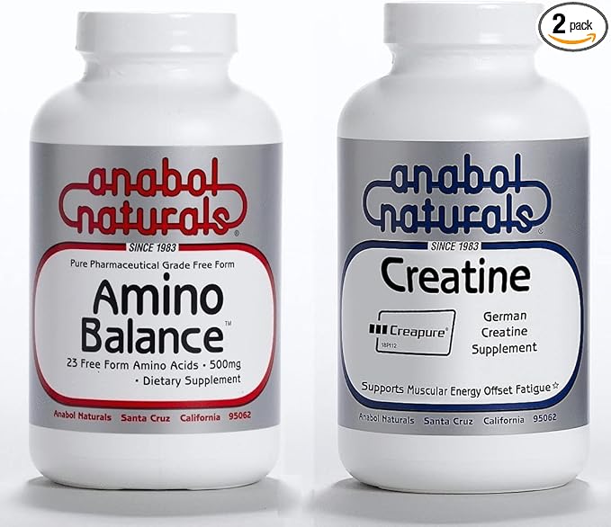 Anabol Naturals Energy Stack: Amino Balance 100 gram Pure Powder &amp Creapure Creatine 100 gram Pure Powder