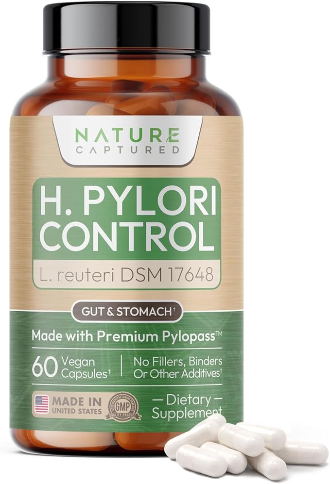 H Pylori Control - with Pylopass™ - Lactobacillus Reuteri DSM 17648-60 Capsules - 200 Billion CFU/g - Supports Stomach &amp Gut Health - GMP - Additive Free