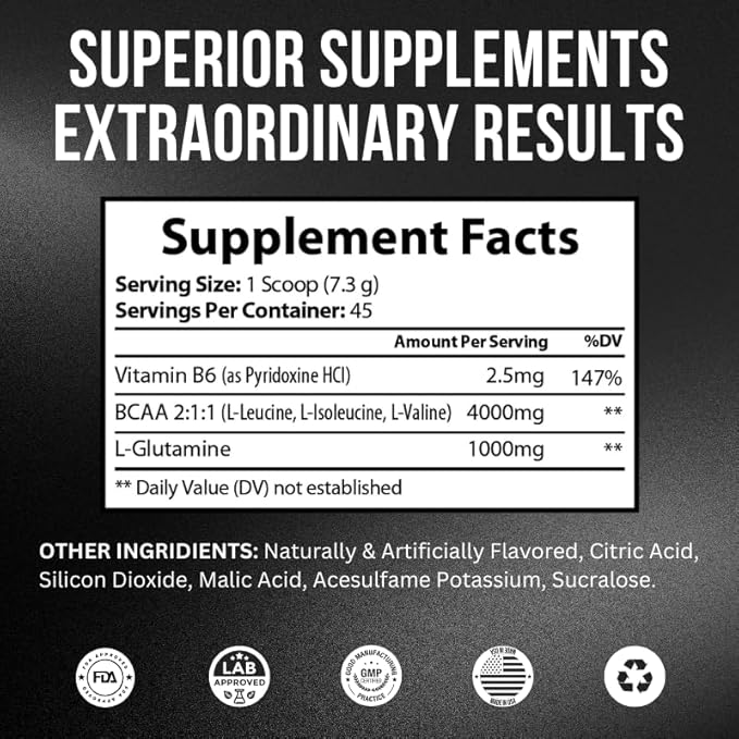 BCAA Powder Intra &amp Post Workout Sports Drink with Branched Chain Amino Acids for Hydration Recovery and Endurance - Watermelon - 45 Servings