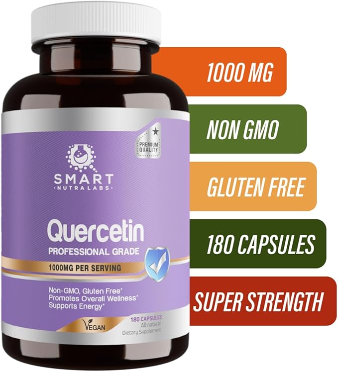 Smart Nutra Labs Quercetin 1000mg- 180 Vegan Capsules 100% Pure Quercetin Supplement- Non-GMO Gluten Free Third Party Tested