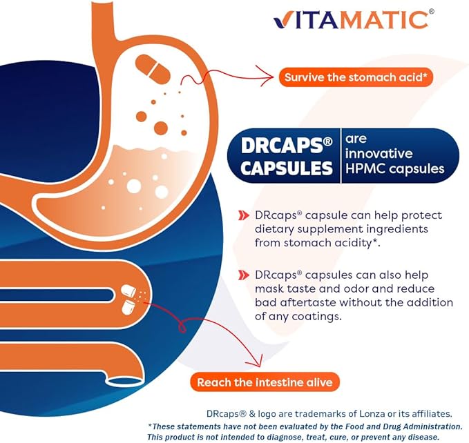 Vitamatic Lactobacillus Gasseri - 12 Billion per DR Capsule - 60 Count - Digestive Support - Made with Prebiotic Inulin Fiber- 2 Pack