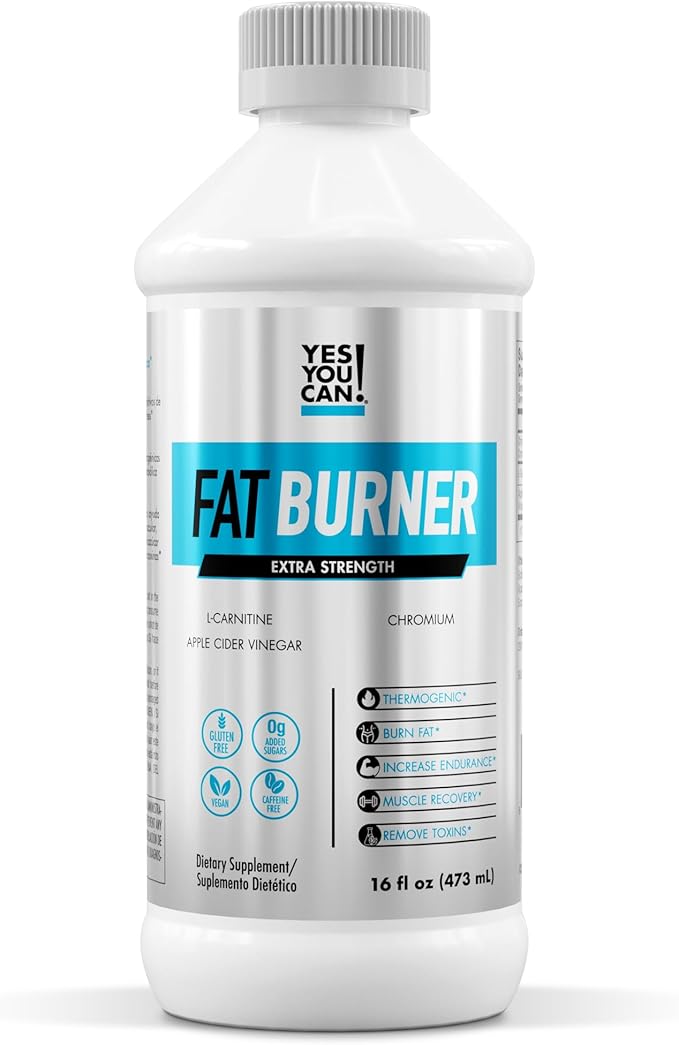 Yes You Can! Extra Strength Liquid Fat Burner - Accelerate Metabolism Natural Ingredients - L-Carnitine Chromium Apple Cider Vinegar Lemon Juice (4 Bottles)