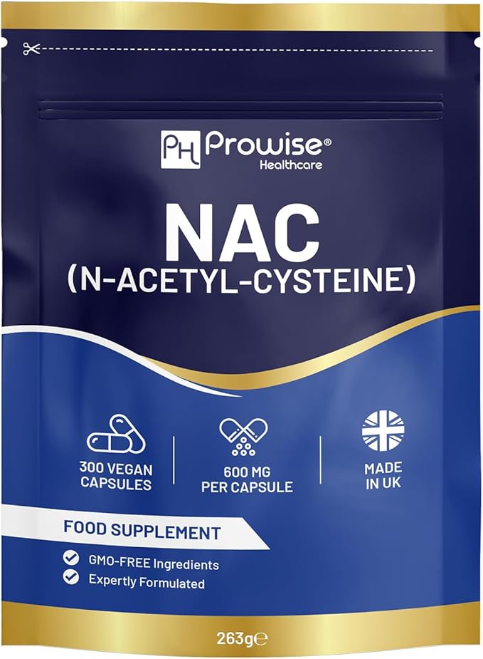 NAC N-Acetyl-Cysteine 600mg | 300 Capsules | Vegan N-Acetyl-Cysteine Nutritional Supplements | High Bioavailability &amp Letter Box Friendly | UK Manufactured by Prowise Healthcare