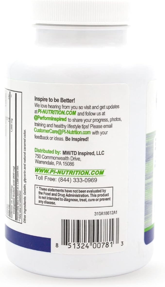 PERFORMANCE INSPIRED Nutrition CLA Softgels – 1000mg Safflower Oil – Stimulant-Free – Supports Lean Body Composition – 120 Count