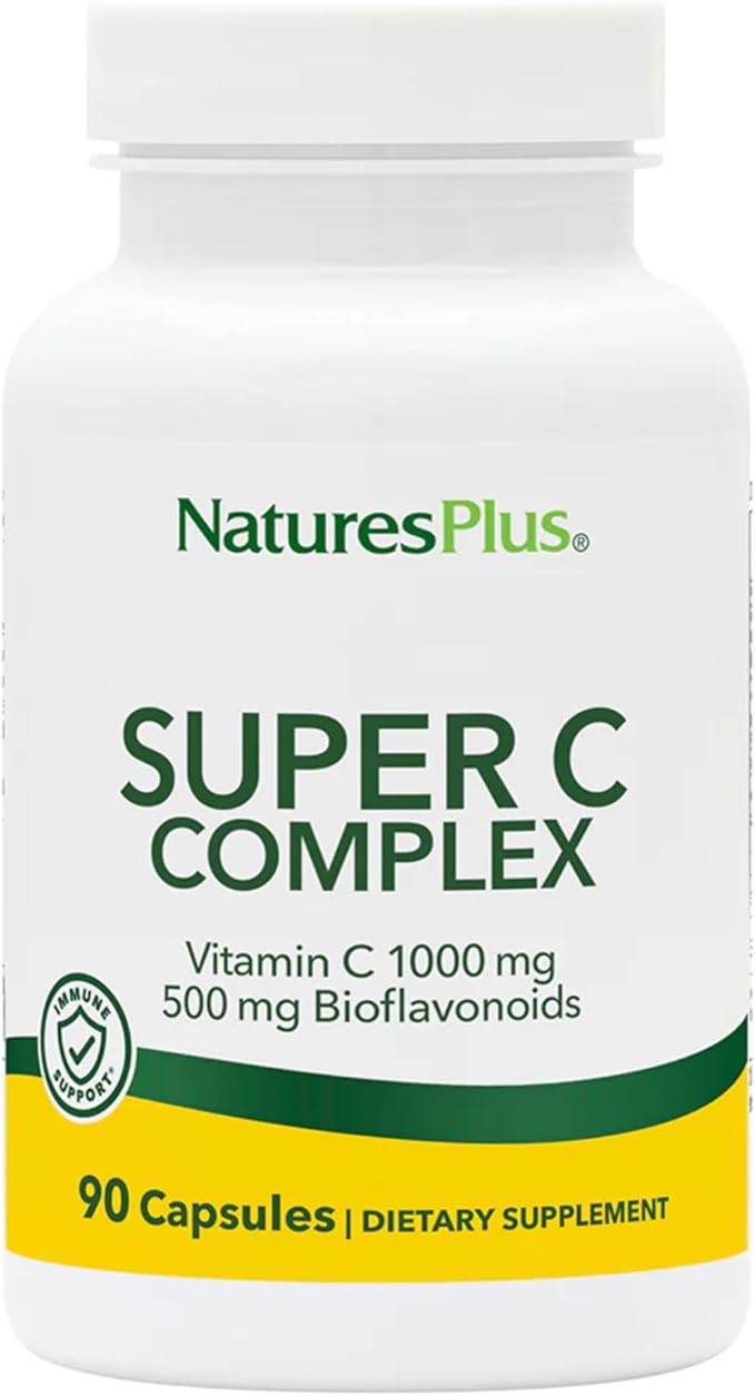 NaturesPlus Super C Complex - 90 Capsules - 1000 mg Vitamin C + 500 mg Bioflavonoids - Vegetarian Gluten Free - 45 Servings
