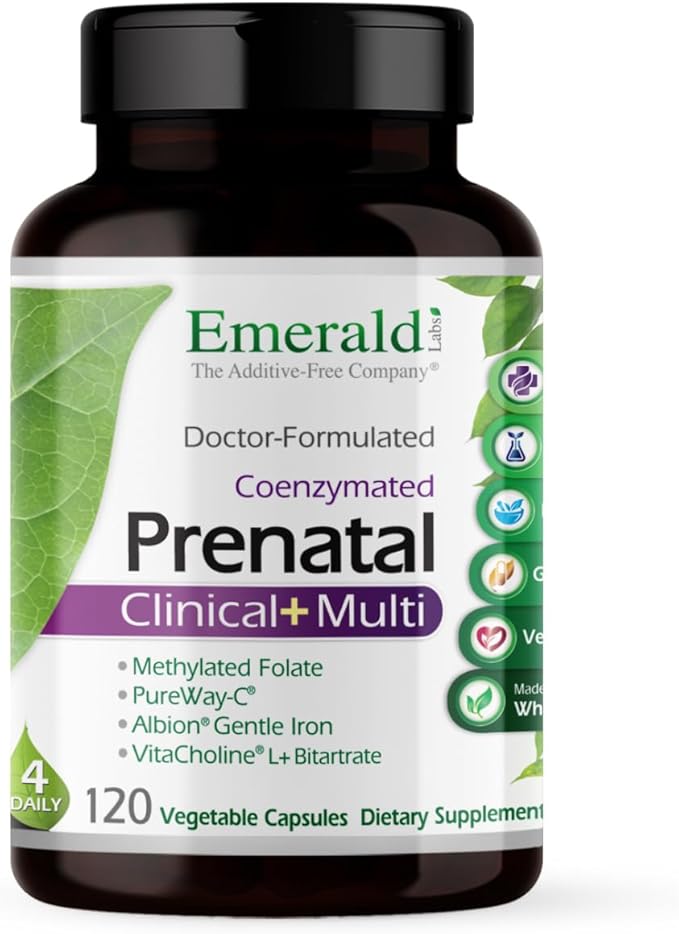 EMERALD LABS Prenatal Clinical Multi - Prenatal Multivitamin with Methylfolate Albion Chelated Gentle Iron Whole-Food Ingredients &amp More - Soy &amp Gluten-Free - 120 Vegetable Capsules (30-Day