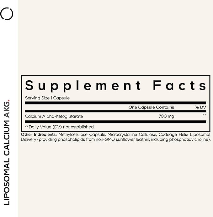 Codeage Liposomal Calcium AKG Supplement - Calcium Alpha-Ketoglutarate - 2-Month Supply - Liposomal Delivery - 1 Capsule Per Serving - Non-GMO Gluten-Free - 60 Capsules