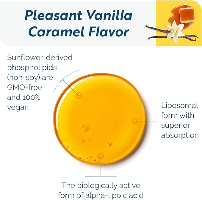 Researched Nutritionals C-RLA - Liposomal Vitamin C with R Lipoic Acid to Support Detox - Vegan &amp Soy-Free Vitamin C Liquid Vanilla Caramel Flavor (10 Fl Oz)