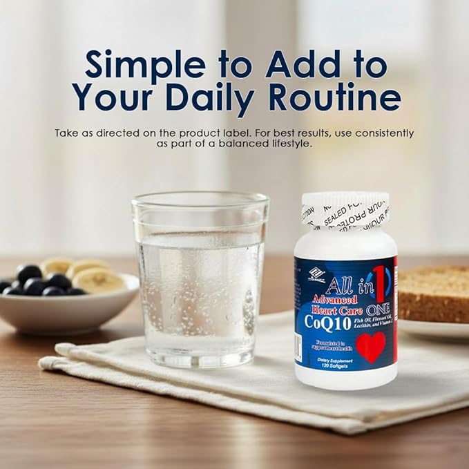 All in One Advanced CoQ10 Supplement | Co Q 10 Supplement with Omega-3 Fish Oil Flaxseed Oil Soy Lecithin &amp Vitamin E | Heart Health Support | 120 Softgels